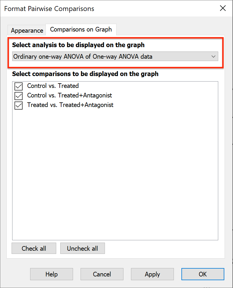 Format Pairwise Comparisons - Comparisons on Graph Tab